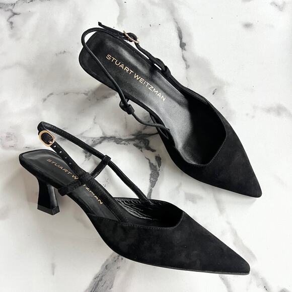 NEW $575 Stuart Weitzman Vinnie 50 Black Suede Slingback Pump Size 8 - Picture 1 of 8